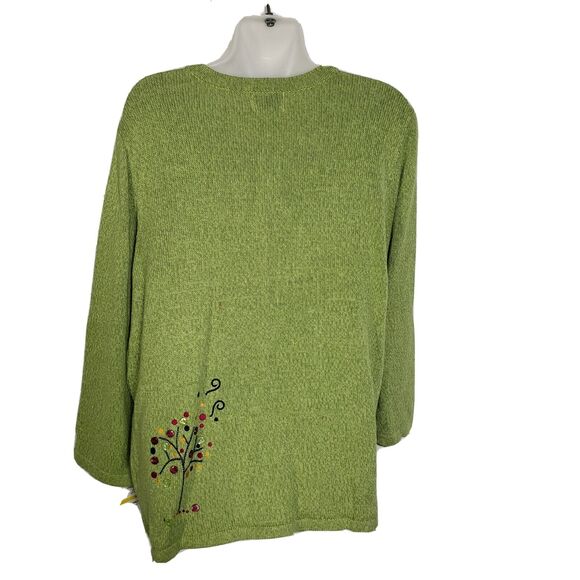 Breckenridge Womens Cardigan Sweater Medium Green Full Zip Embellished Fall Tree - Picture 2 of 10